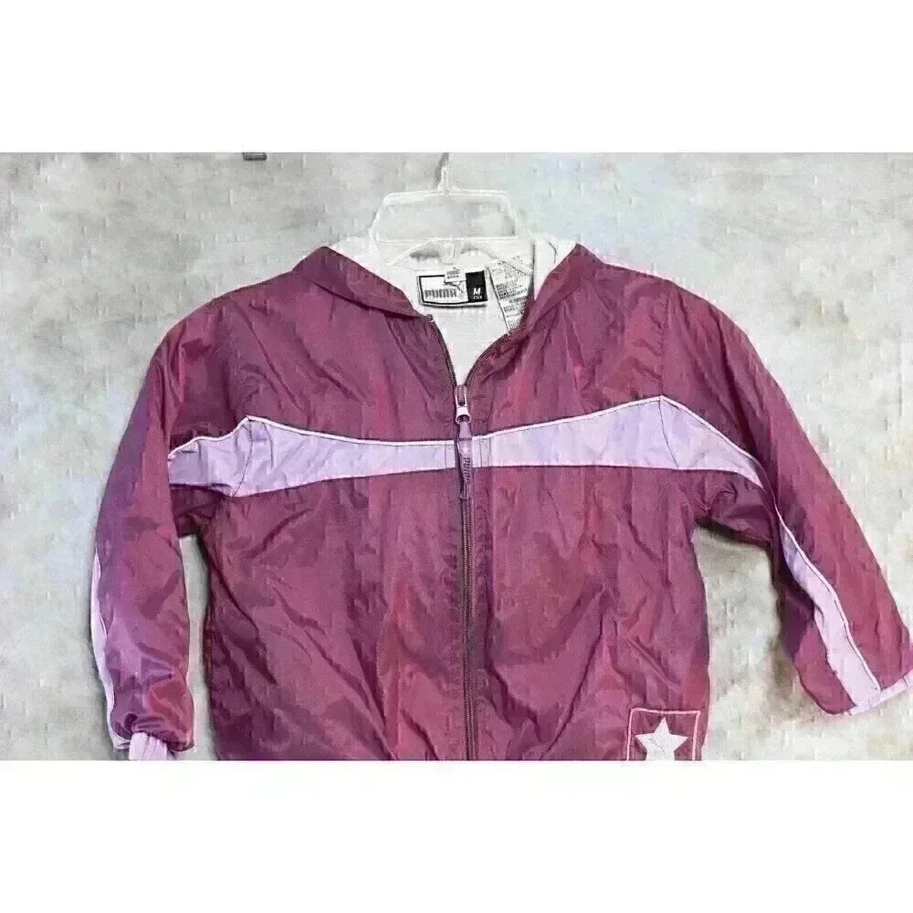 Girls PUMA size 5/M two-tone purple w/hood pockets zip lined hoodie/windbreaker